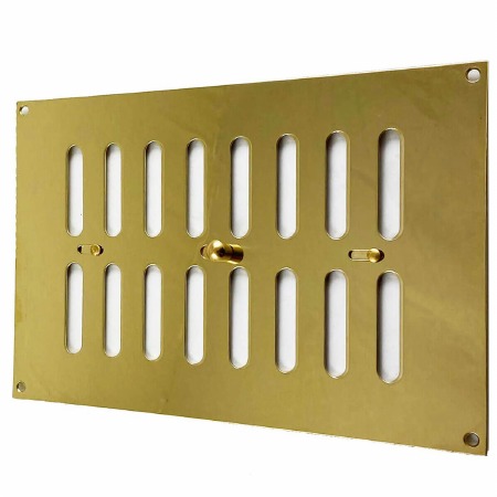 Hit and Miss Air Vent Cover 9" x 6" Polished Brass Unlacquered