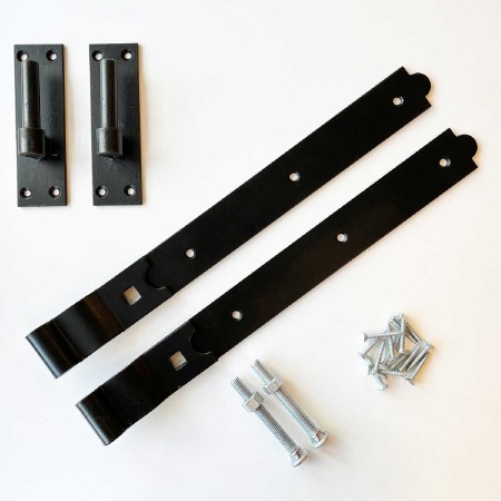 Cranked Hooks & Bands Hinges 16" With Fixings in Black Steel