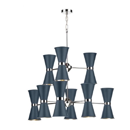 David Hunt Hyde 18 Light Pendant Chrome with Smoke Blue Shades