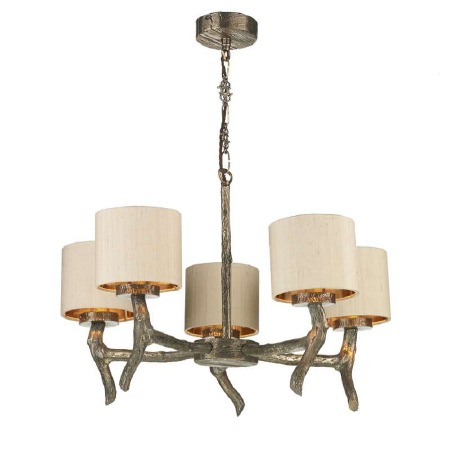 David Hunt Joshua 5 Light Pendant with Taupe Silk Shades