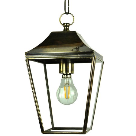 Knightsbridge Hanging Pendant Small Lantern Renovated Brass