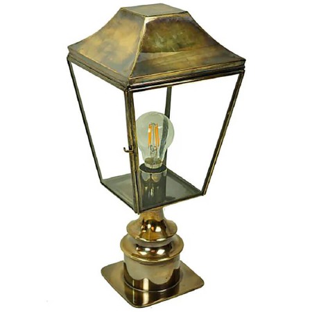 Knightsbridge Outdoor Pillar Lamp Short Renovated Brass