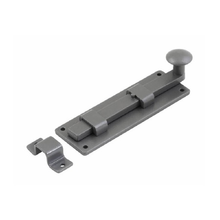 Stonebridge Knob Door Bolt 6" Armor Coat Satin Steel Straight