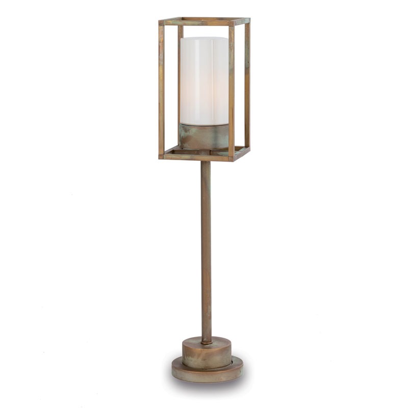 Cubic Large Outdoor Pedestal Light 3370 Aged Copper Opal Glass