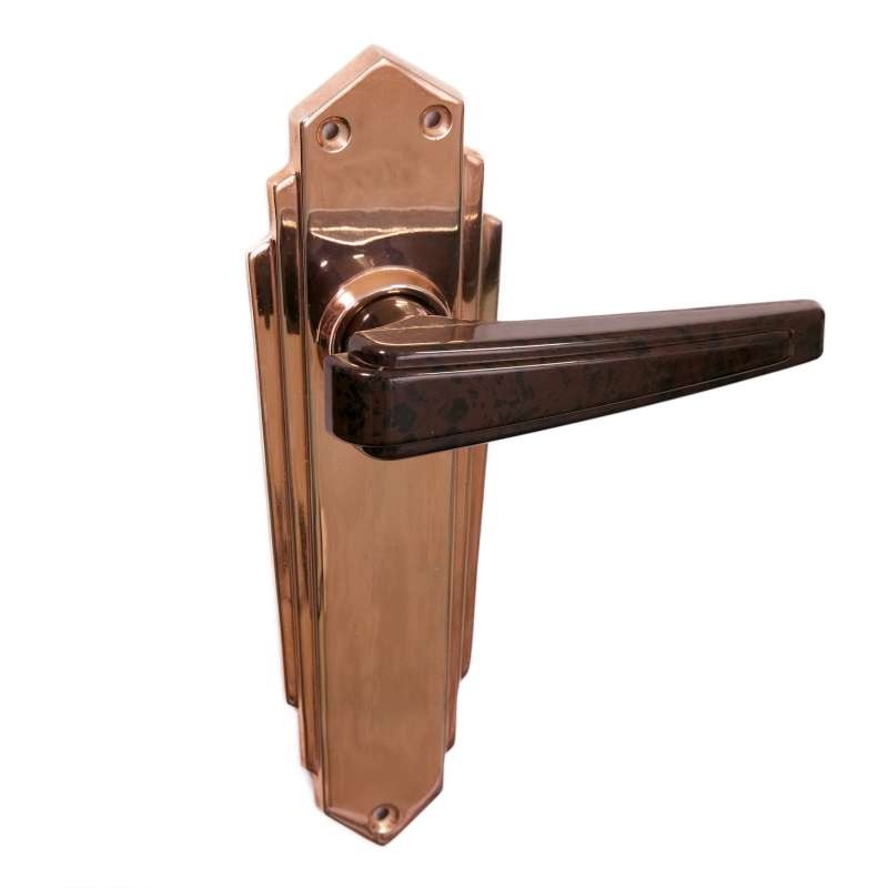 Bakelite Plaza Door Handles Walnut on Empire Latchplates Copper