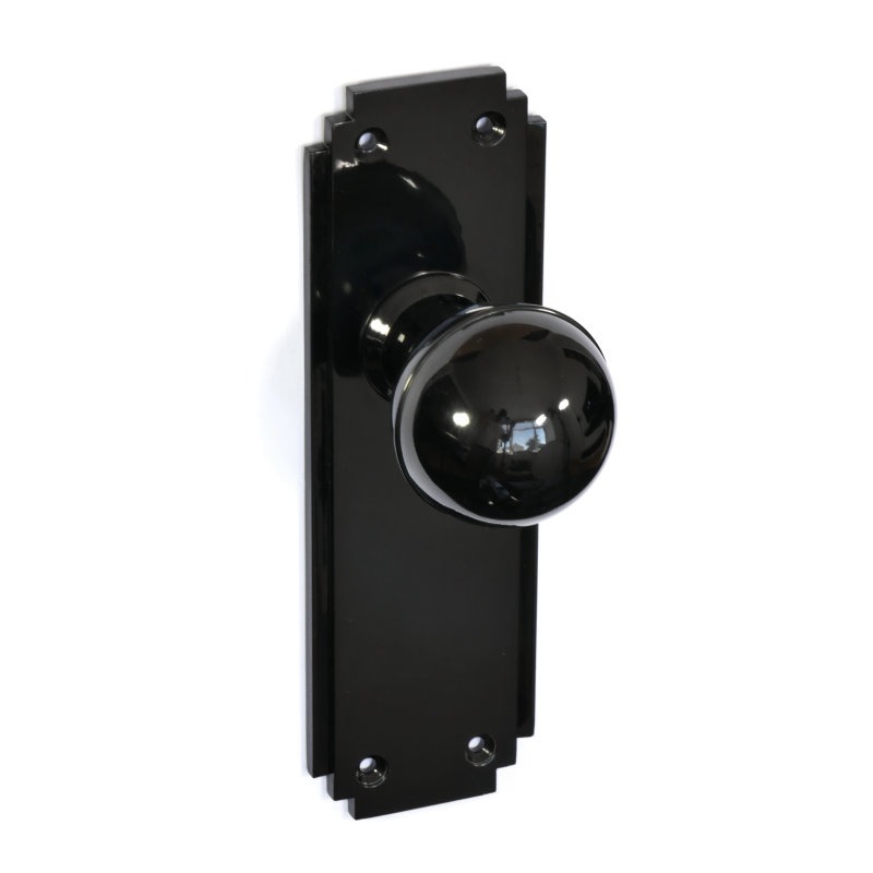 Bakelite Ball Door Knobs on Deco Latchplates Black Broughtons