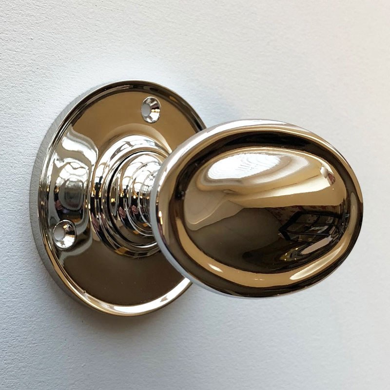 Edwardian Oval Door Knobs Polished Nickel - Broughtons Lighting