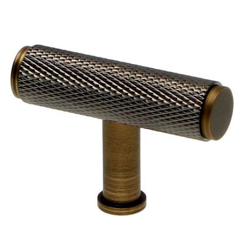 Crispin Knurled T-Bar Knob Dark Bronze PVD & Antique Brass - Broughtons ...