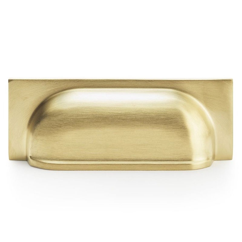 Quantock Cup Pull Handle 96mm Satin Brass PVD Broughtons Lighting