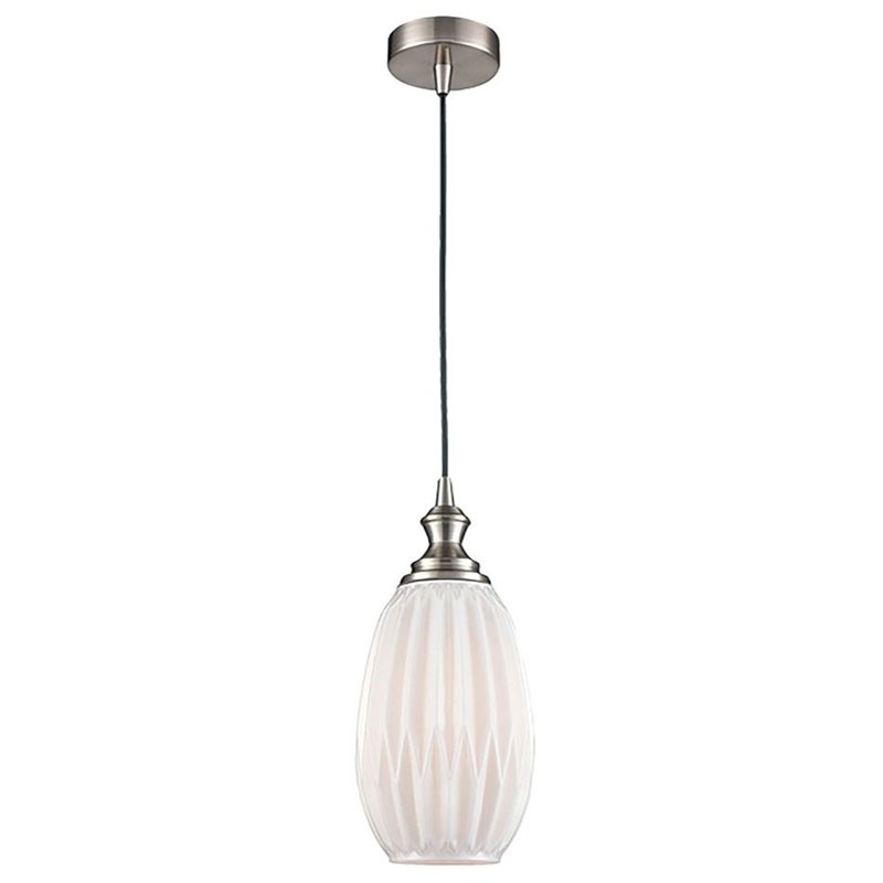 Aramits Single Pendant Light White Glass & Nickel Broughtons Lighting