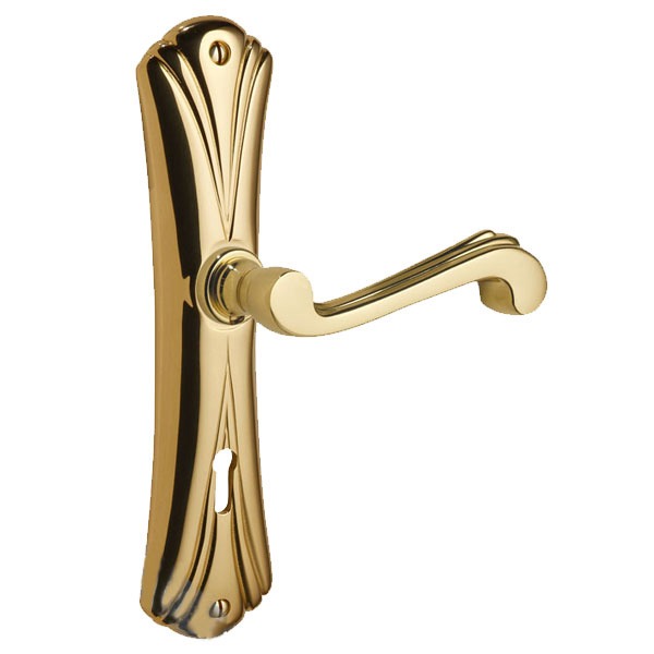 Art Nouveau 748 Door Lock Handles Polished Brass Unlacquered