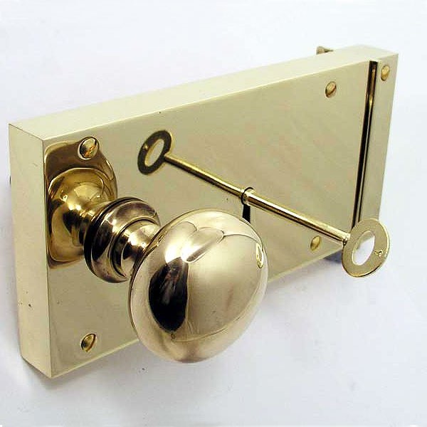 8 Plain Rim Lock Left Hand Polished Brass Unlacquered