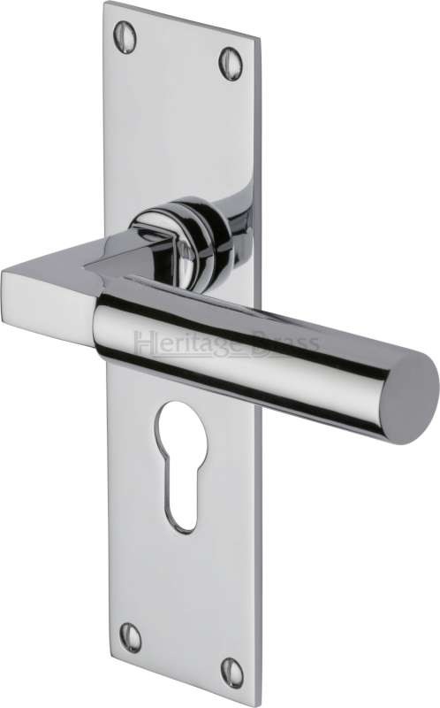 Heritage Bauhaus Euro Lock Door Handles Bau7348 Polished Chrome Broughtons Lighting And Ironmongery 0795