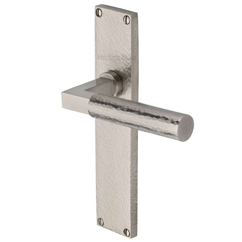 Heritage Bauhaus Hammered Latch Handles Satin Nickel Broughtons Lighting And Ironmongery 0246