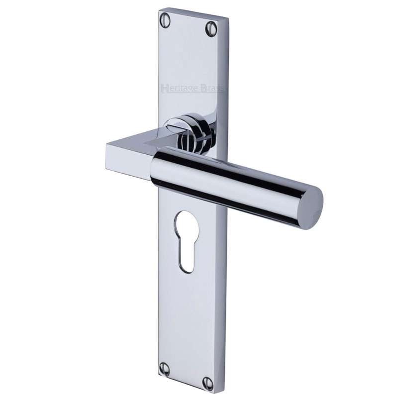 Heritage Bauhaus Euro Lock Door Handles Polished Chrome Broughtons Lighting & Ironmongery
