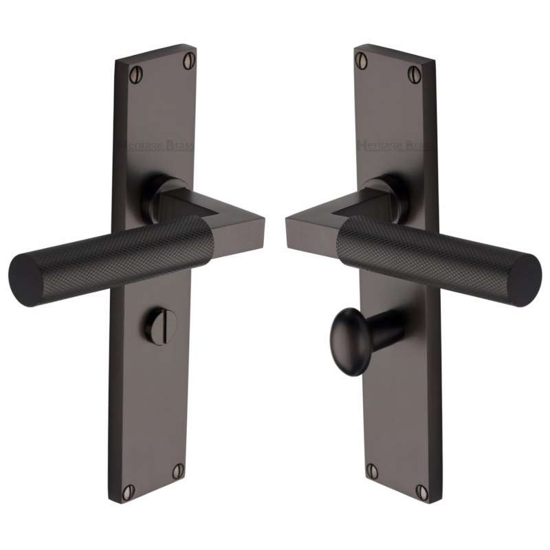 Heritage Bauhaus Knurled Bathroom Door Handles Matt Bronze Broughtons Lighting And Ironmongery 8966