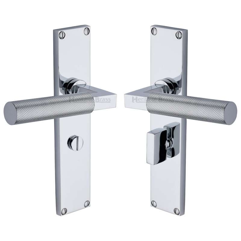 Heritage Bauhaus Knurled Bathroom Door Handles Polished Chrome ...