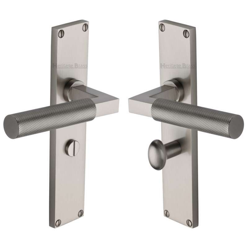 Heritage Bauhaus Knurled Bathroom Door Handles Satin Nickel Broughtons Lighting And Ironmongery 6601