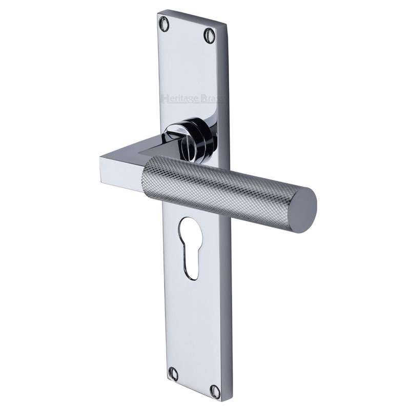 Heritage Bauhaus Knurled Euro Lock Door Handles Polished Chrome Broughtons Lighting And Ironmongery 3020