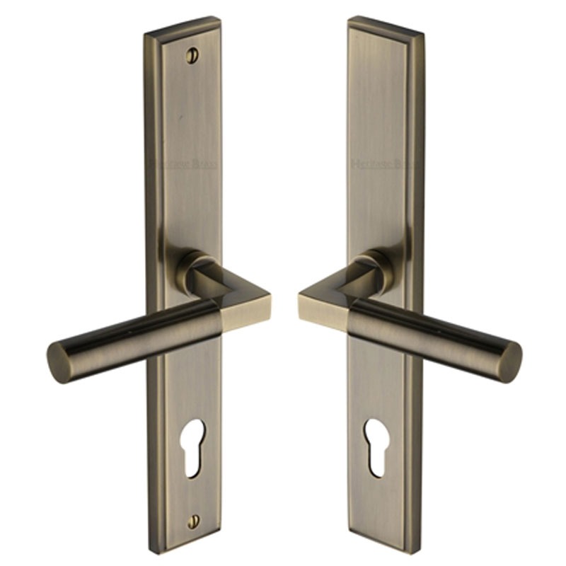 Heritage Bauhaus Multipoint Door Handles Right Hand Antique Brass Broughtons Lighting 6707