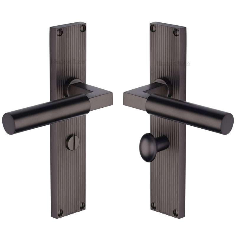 Heritage Bauhaus Reeded Bathroom Door Handles Matt Bronze Broughtons Lighting And Ironmongery 4598