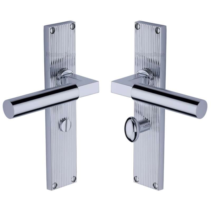 Heritage Bauhaus Reeded Bathroom Door Handles Polished Chrome Broughtons Lighting And Ironmongery 1825