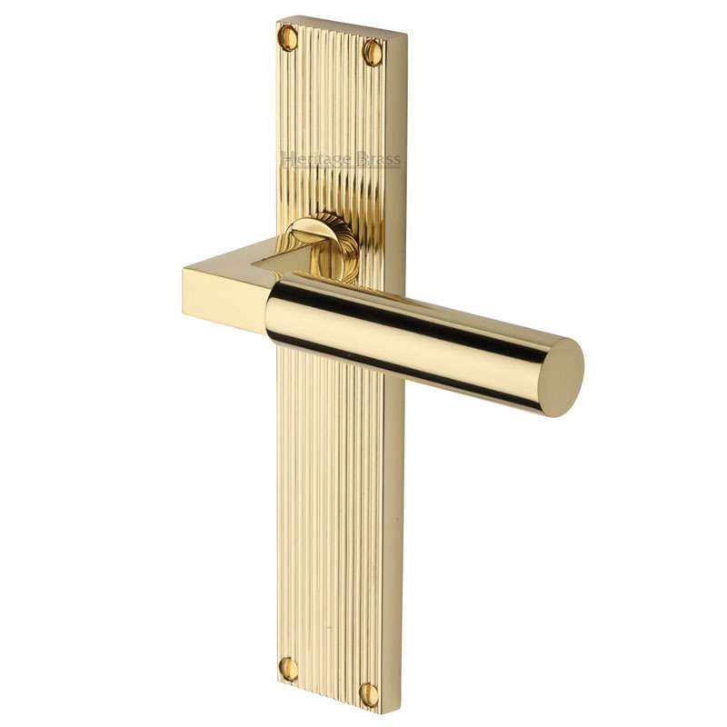 Heritage Bauhaus Reeded Latch Door Handles Polished Brass Lacquered Broughtons Lighting 5664