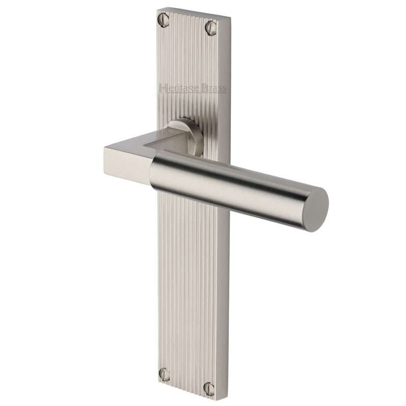 Heritage Bauhaus Reeded Latch Door Handles Satin Nickel Broughtons Lighting And Ironmongery 7284