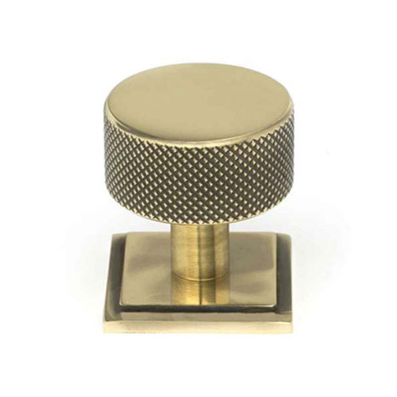 From The Anvil Brompton Cabinet Knob Square Rose 32mm Aged Brass Broughtons Lighting And Ironmongery 4474