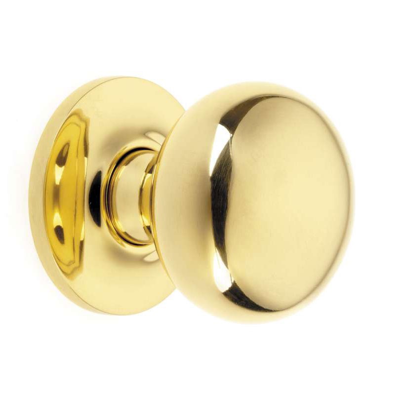 Bun Door Knob On Covered Rose 57mm Polished Brass Unlacquered Broughtons Lighting And Ironmongery 4964