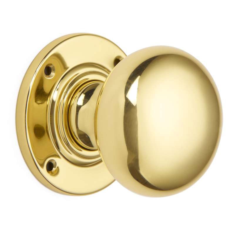 Bun Mortice Door Knobs 57mm Polished Brass Unlacquered Broughtons Lighting And Ironmongery 0234