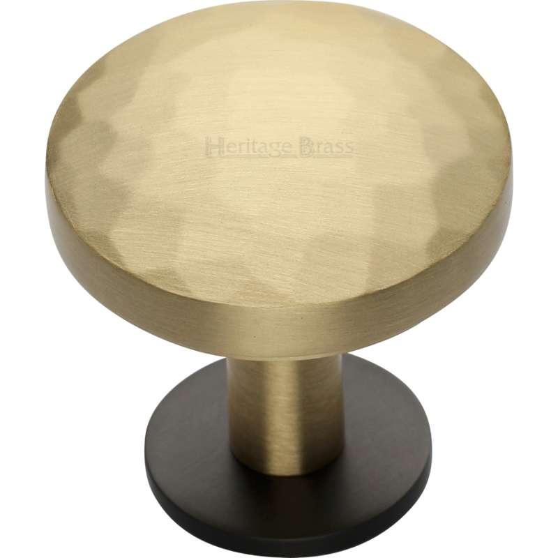 Heritage Hammered Knob C3876 38mm Satin Brass & Matt Black Broughtons Lighting