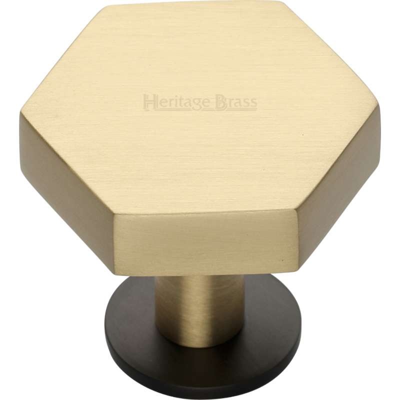 Heritage Hexagonal Knob 38mm Satin Brass & Matt Black