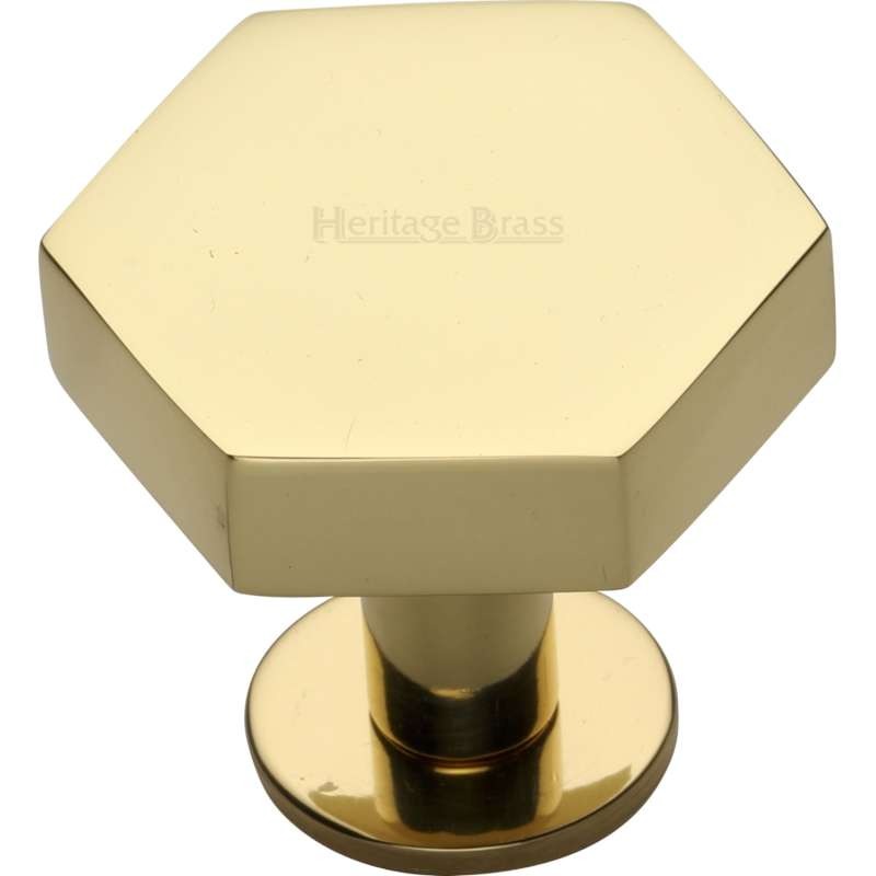 Heritage Hexagonal Knob 38mm Polished Brass Lacquered