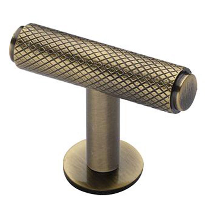 Antique Brass Knurled T Bar Cabinet Pull