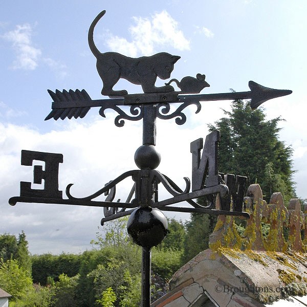 Cat Mouse Cast Iron Weather Vane Small Black Broughtons Cat Mouse Cast Iron Weather Vane