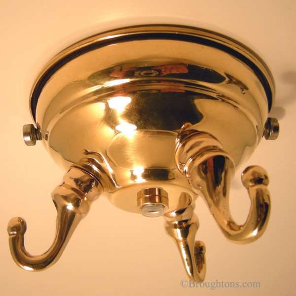 Triple Ceiling Hook Plate Polished Brass - Broughtons Lighting