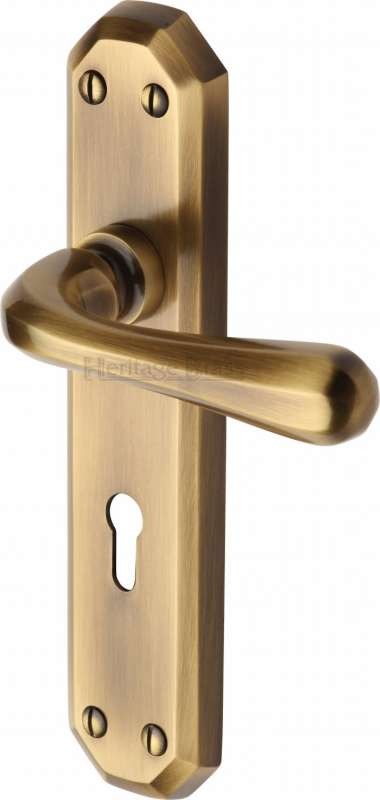 Heritage Charlbury Door Lock Handles V7050 Antique Brass Lacquered