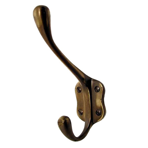 Aston Coat Hook Shaped Backplate 6 Antique Brass Unlacquered
