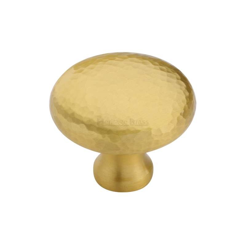 Heritage Victorian Hammered Cupboard Knob 32mm Satin Brass Lacquered Broughtons Lighting 9509