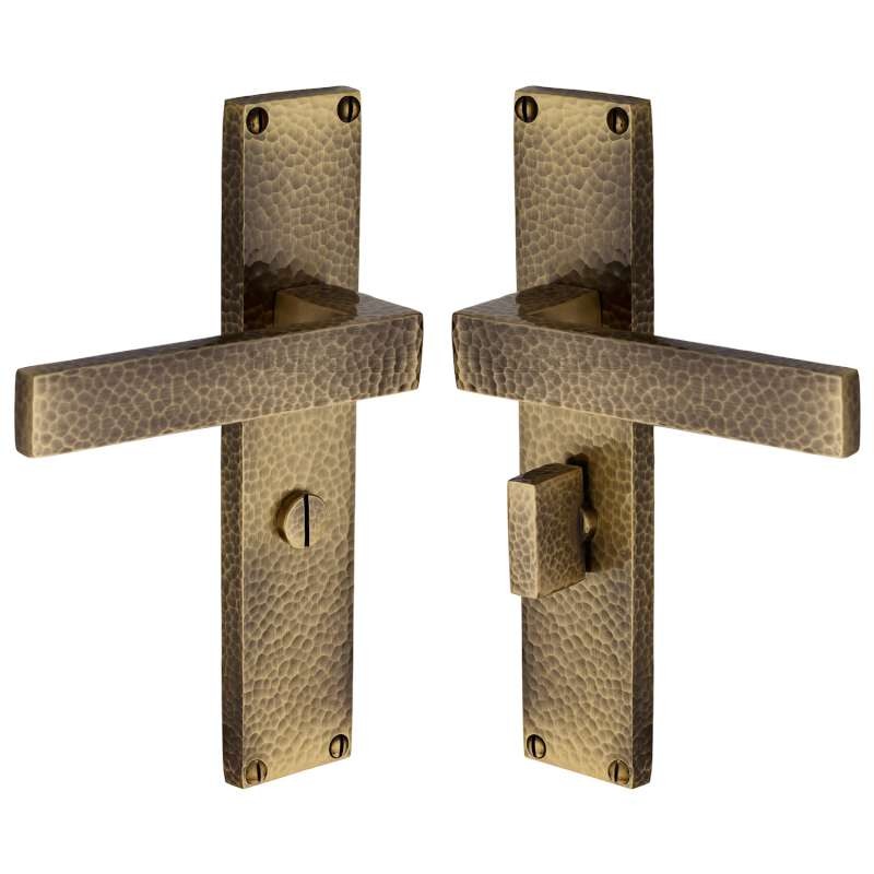 Heritage Delta Hammered Bathroom Door Handles Antique Brass Lacquered - Broughtons Lighting ...
