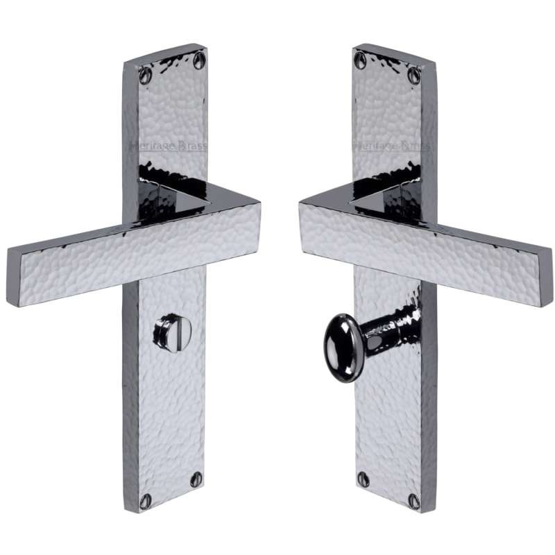 Heritage Delta Hammered Bathroom Door Handles Polished Chrome Broughtons Lighting And Ironmongery 8389