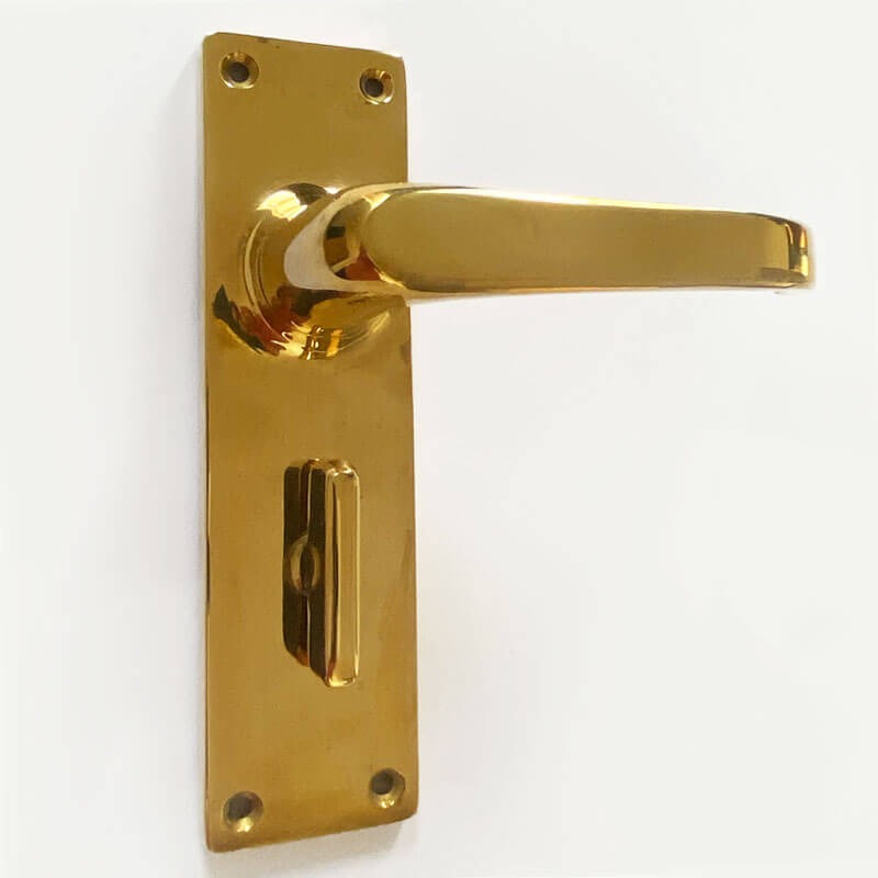 Aston Victorian Plain Bathroom Door Handles Polished Brass Unlacquered ...