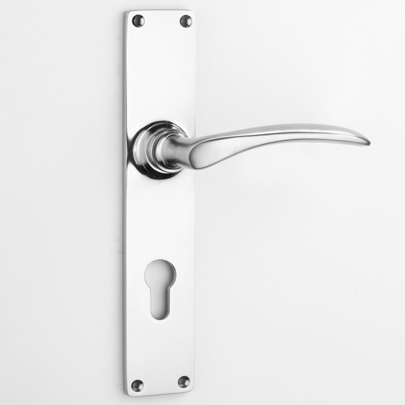 Aston Curved Door Handle Long Euro Plate Polished Chrome - Broughtons ...