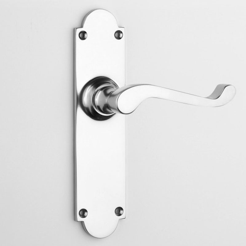 Aston Door Latch Handles Scroll Polished Chrome Broughtons Lighting