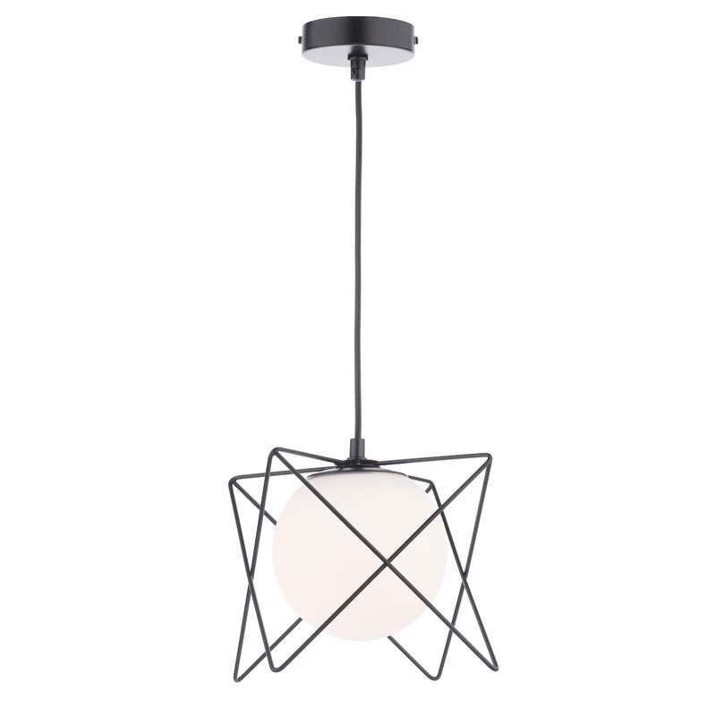 Dreyson Single Pendant Light Black & Opal Glass Broughtons Lighting & Ironmongery