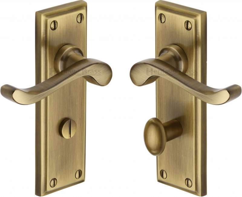 Heritage Edwardian Bathroom Door Handles W3220 Antique Brass Lacquered