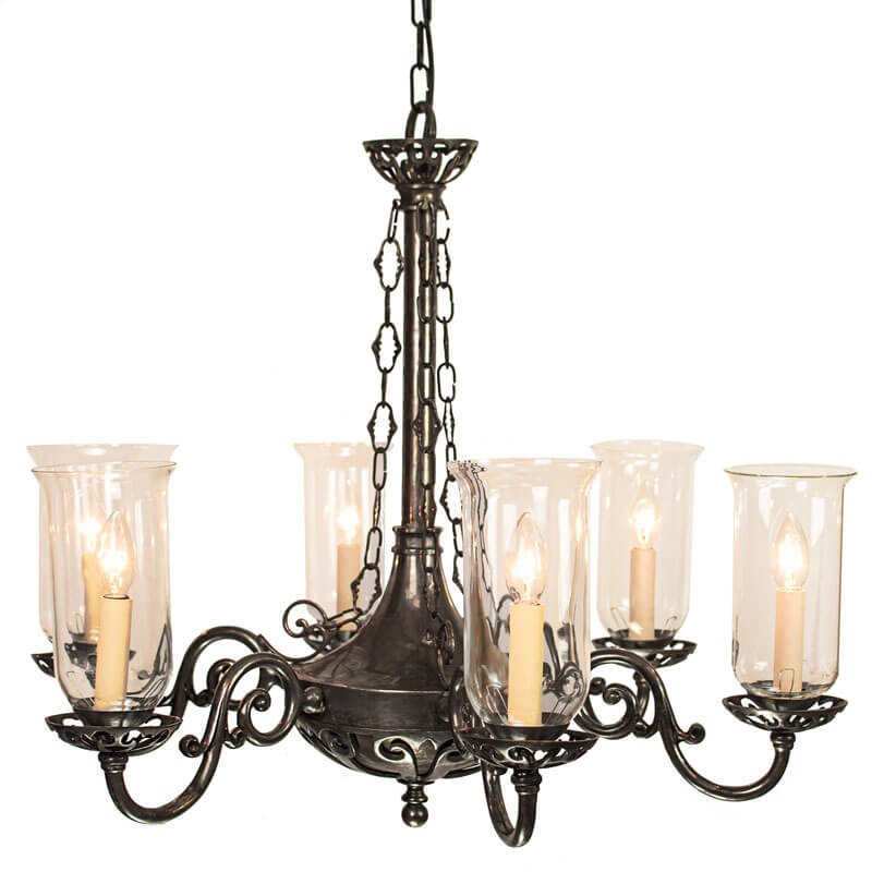 Empire 6 Arm Chandelier Pendant Light With Storm Glass Antique Brass Broughtons Lighting Ironmongery Empire 6 Arm Chandelier Pendant Light, 6 Arm Ceiling Light Brass
