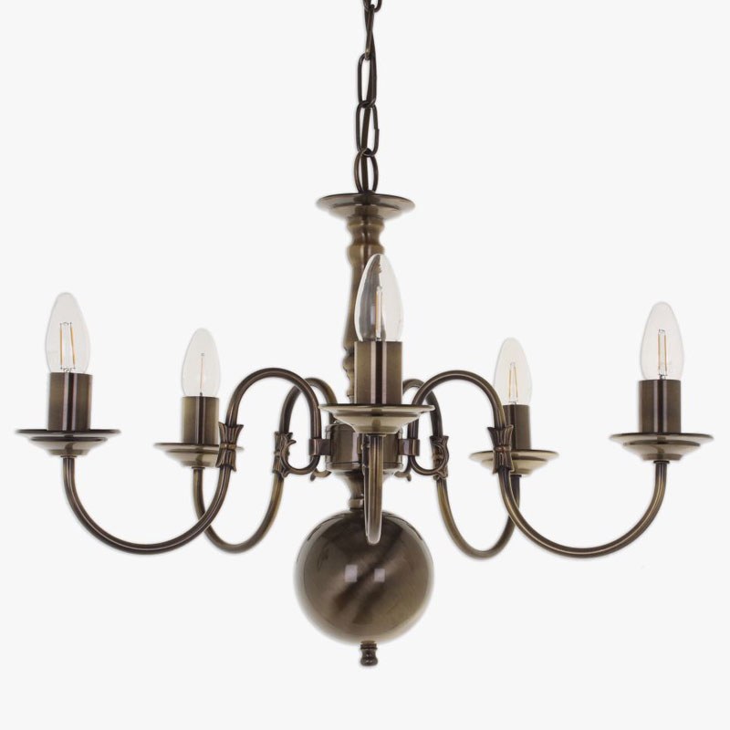 Dutch Ball Flemish Chandelier in 3 or 5 Arm Options