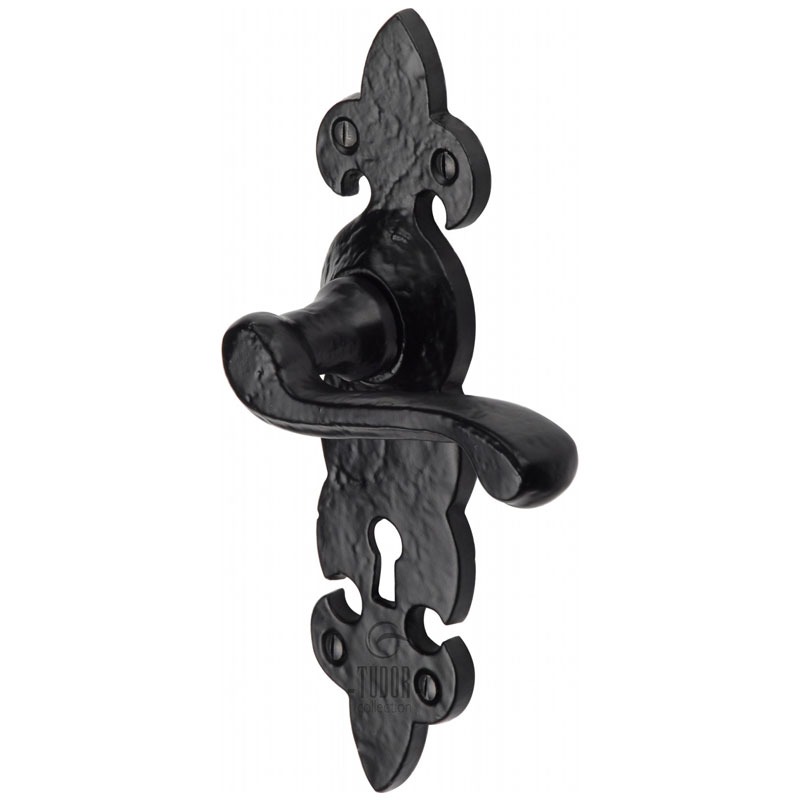 Heritage Tudor Fleur De Lys Lever Lock Door Handles Tc200 Black Ironwork Broughtons Lighting 8685